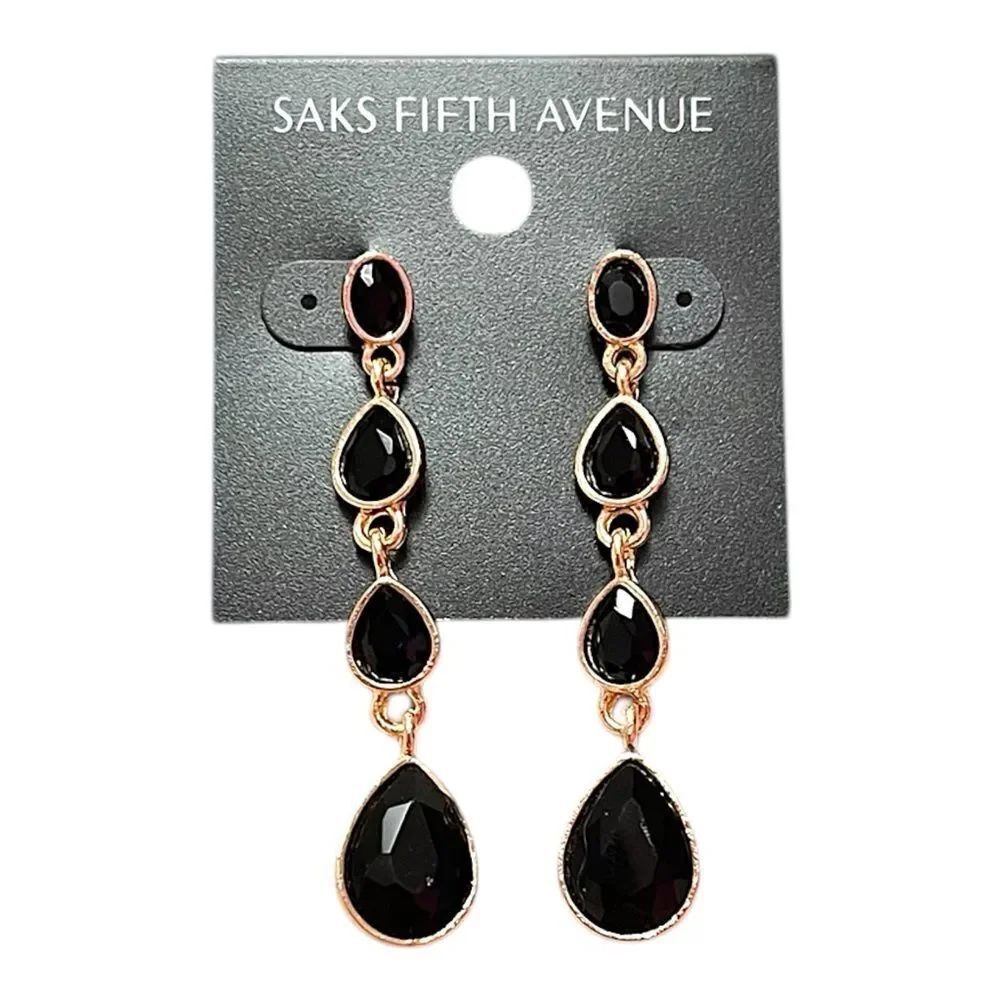 Saks Fifth Avenue Gold-Tone Black Teardrop Multi-Drop Earrings